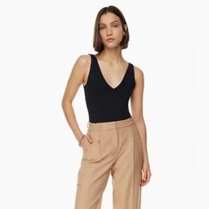 Aritzia Babaton Sculpt Knit Double V Neck tank Black Size XS NWT